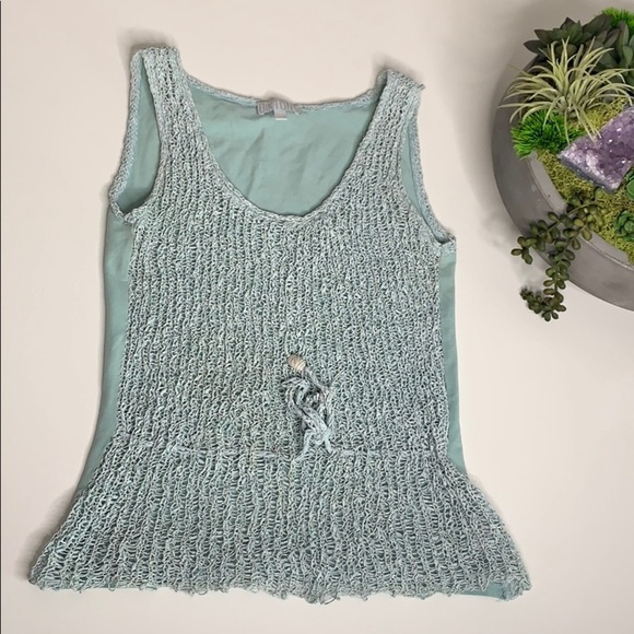 Vintage Tiffany Blue Sea-foam Green Mermaid layer Net knit weave Tank Top small - Picture 6 of 8